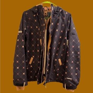 686 Brown Snowboarding Jacket with Tan and Cream Diamond Design